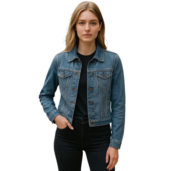 Women's Blue Denim Trucker Jacket - 100% Cotton Medium - Picture 1 of 8